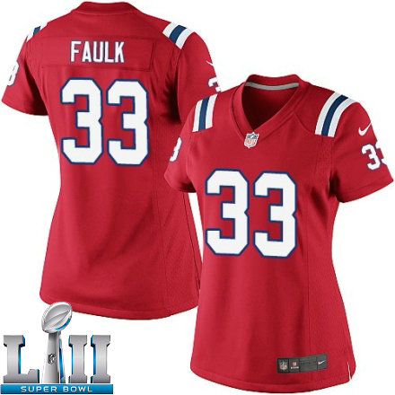Womens Nike New England Patriots Super Bowl LII 33 Kevin Faulk Limited Red Alternate NFL Jersey