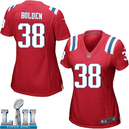 Womens Nike New England Patriots Super Bowl LII 38 Brandon Bolden Game Red Alternate NFL Jersey