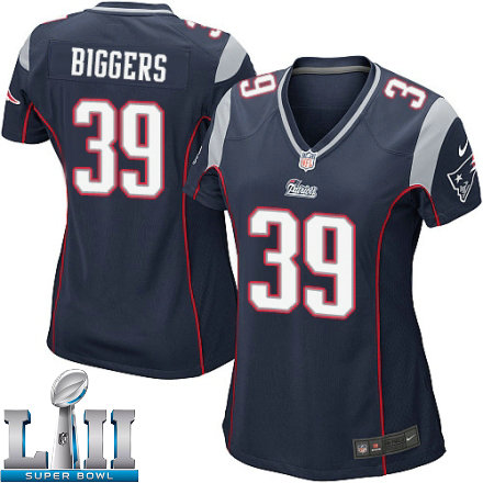 Womens Nike New England Patriots Super Bowl LII 39 EJ Biggers Game Navy Blue Team Color NFL Jersey