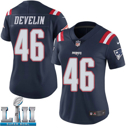 Womens Nike New England Patriots Super Bowl LII 46 James Develin Limited Navy Blue Rush NFL Jersey