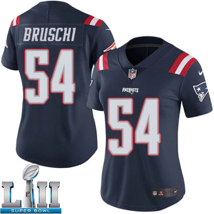 Womens Nike New England Patriots Super Bowl LII 54 Tedy Bruschi Limited Navy Blue Rush NFL Jersey