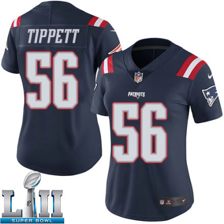 Womens Nike New England Patriots Super Bowl LII 56 Andre Tippett Limited Navy Blue Rush NFL Jersey