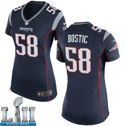 Womens Nike New England Patriots Super Bowl LII 58 Jon Bostic Game Navy Blue Team Color NFL Jersey