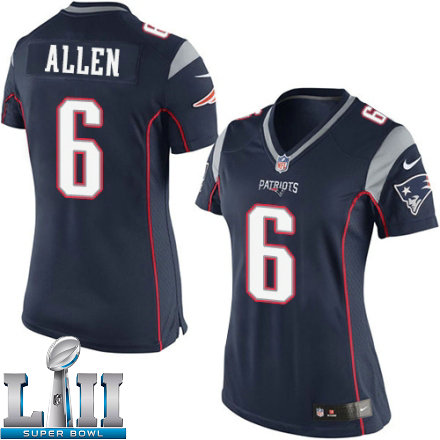 Womens Nike New England Patriots Super Bowl LII 6 Ryan Allen Elite Navy Blue Team Color NFL Jersey