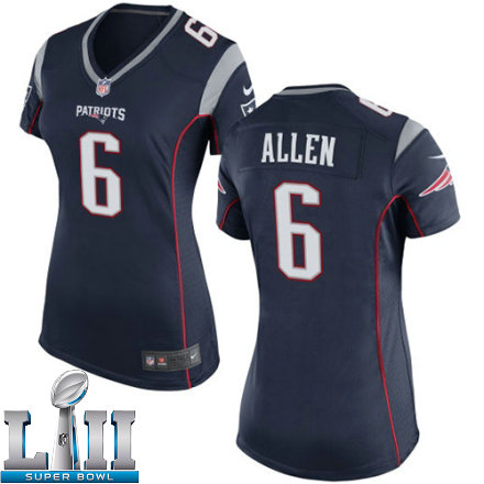 Womens Nike New England Patriots Super Bowl LII 6 Ryan Allen Game Navy Blue Team Color NFL Jersey