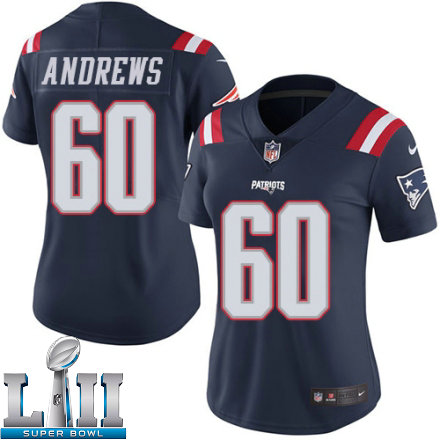 Womens Nike New England Patriots Super Bowl LII 60 David Andrews Limited Navy Blue Rush NFL Jersey