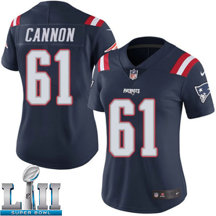 Womens Nike New England Patriots Super Bowl LII 61 Marcus Cannon Limited Navy Blue Rush NFL Jersey