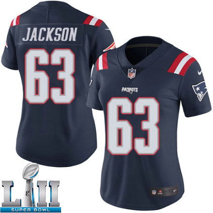 Womens Nike New England Patriots Super Bowl LII 63 Tre Jackson Limited Navy Blue Rush NFL Jersey