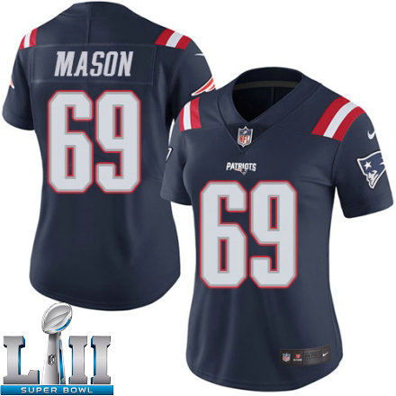 Womens Nike New England Patriots Super Bowl LII 69 Shaq Mason Limited Navy Blue Rush NFL Jersey