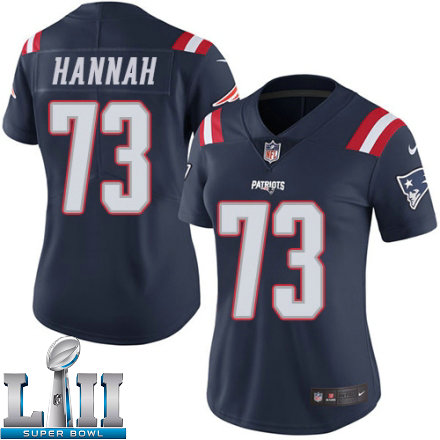 Womens Nike New England Patriots Super Bowl LII 73 John Hannah Limited Navy Blue Rush NFL Jersey