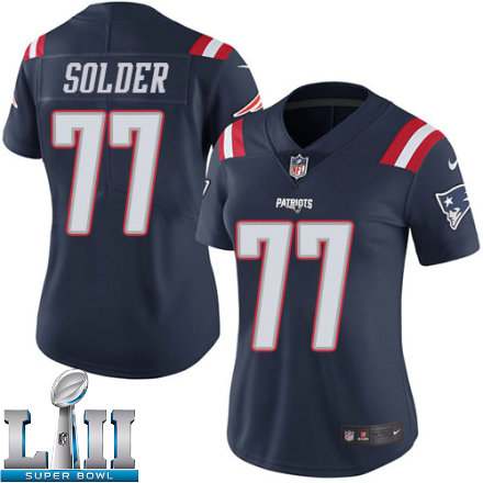 Womens Nike New England Patriots Super Bowl LII 77 Nate Solder Limited Navy Blue Rush NFL Jersey