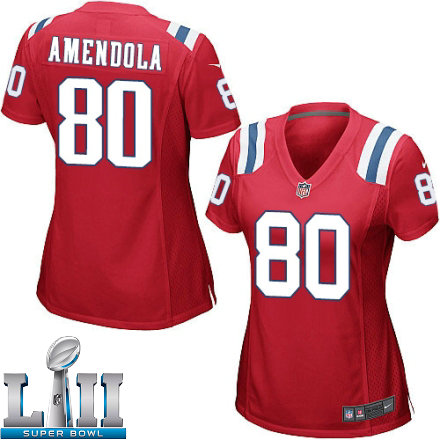 Womens Nike New England Patriots Super Bowl LII 80 Danny Amendola Game Red Alternate NFL Jersey