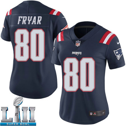 Womens Nike New England Patriots Super Bowl LII 80 Irving Fryar Limited Navy Blue Rush NFL Jersey