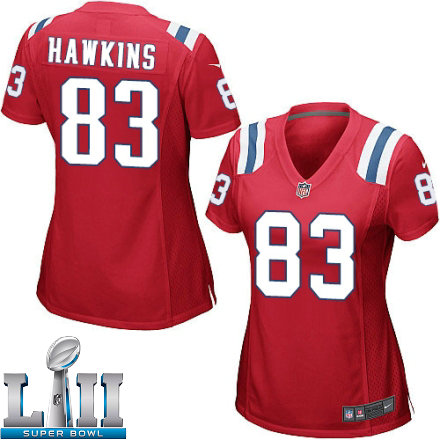 Womens Nike New England Patriots Super Bowl LII 83 Lavelle Hawkins Game Red Alternate NFL Jersey
