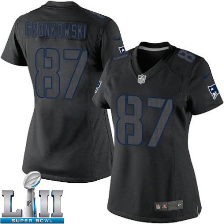 Womens Nike New England Patriots Super Bowl LII 87 Rob Gronkowski Elite Black Impact NFL Jersey
