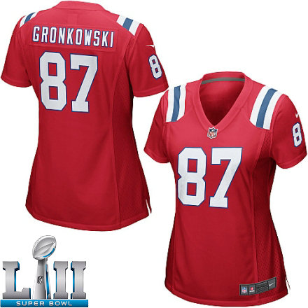 Womens Nike New England Patriots Super Bowl LII 87 Rob Gronkowski Game Red Alternate NFL Jersey