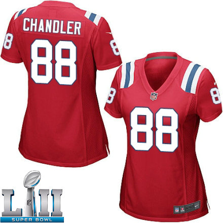 Womens Nike New England Patriots Super Bowl LII 88 Scott Chandler Game Red Alternate NFL Jersey