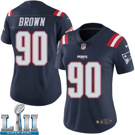 Womens Nike New England Patriots Super Bowl LII 90 Malcom Brown Limited Navy Blue Rush NFL Jersey