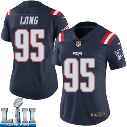 Womens Nike New England Patriots Super Bowl LII 95 Chris Long Limited Navy Blue Rush NFL Jersey