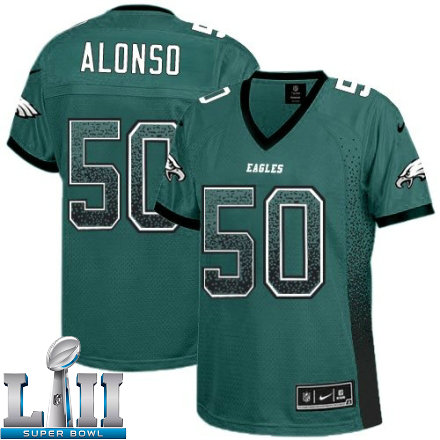 Womens Nike Philadelphia Eagels Super Bowl LII 50 Kiko Alonso Elite Midnight Green Drift Fashion NFL Jersey