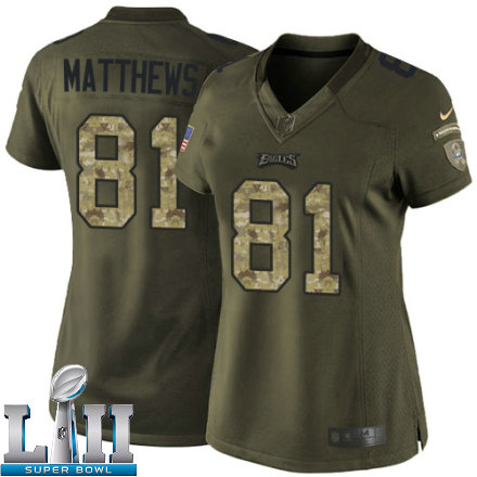 Womens Nike Philadelphia Eagels Super Bowl LII 81 Jordan Matthews Limited Green Salute to Service NFL Jersey