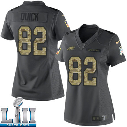Womens Nike Philadelphia Eagels Super Bowl LII 82 Mike Quick Limited Black 2016 Salute to Service NFL Jersey