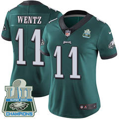 Womens Nike Philadelphia Eagles #11 Carson Wentz Midnight Green Team Color Super Bowl LII Champions Stitched NFL Vapor Untouchable Limited Jersey