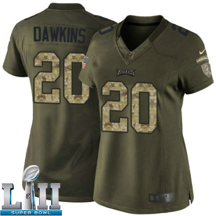Womens Nike Philadelphia Eagles Super Bowl LII 20 Brian Dawkins Limited Green Salute to Service NFL Jersey