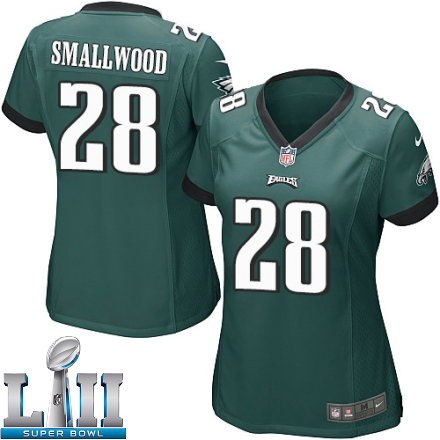 Womens Nike Philadelphia Eagles Super Bowl LII 28 Wendell Smallwood Game Midnight Green Team Color NFL Jersey