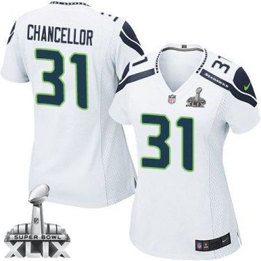 Womens Nike Seattle Seahawks 31 Kam Chancellor White Super Bowl XLIX NFL Jersey