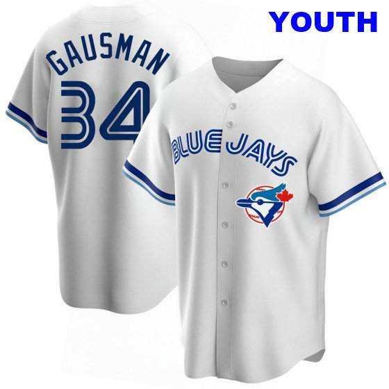 YOUTH TORONTO BLUE JAYS #34 KEVIN GAUSMAN WHITE HOME COOPERSTOWN COLLECTION JERSEY