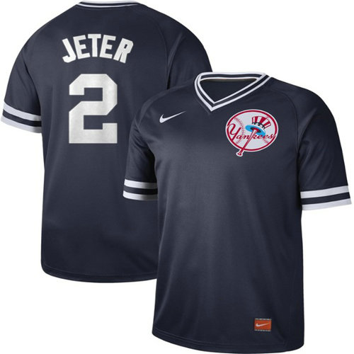 Yankees #2 Derek Jeter Navy Authentic Cooperstown Collection Stitched Baseball Jersey