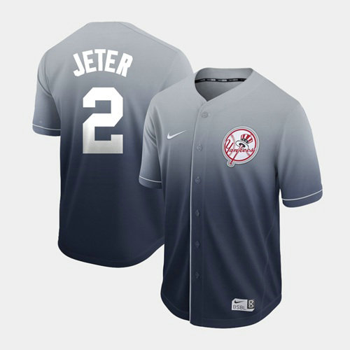 Yankees #2 Derek Jeter Navy Fade Authentic Stitched Baseball Jersey
