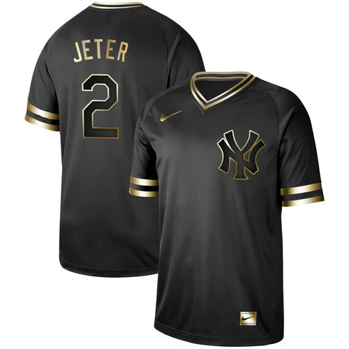Yankees 2 Derek Jeter Black Gold Nike Cooperstown Collection Legend V Neck Jersey
