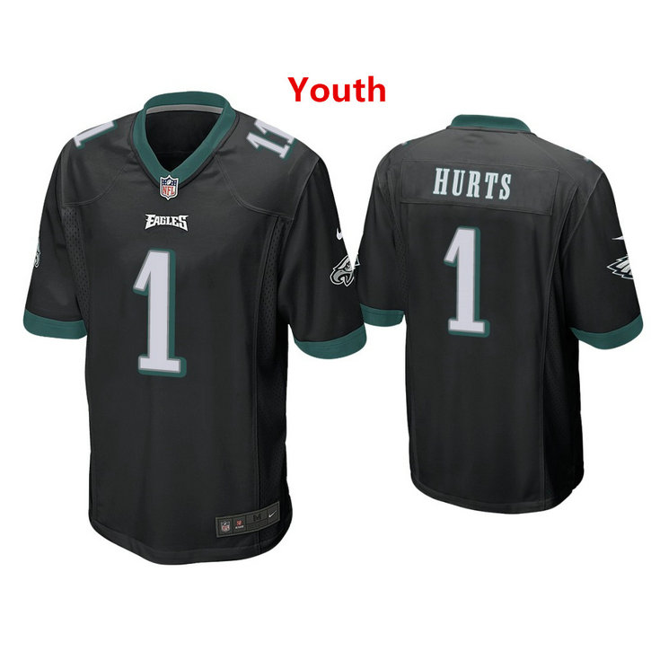 Youth #1 Jalen Hurts Eagles Jersey Black Jersey