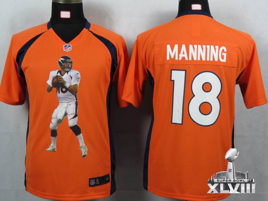 Youth 2012 Nike Denver Broncos 18# Peyton Manning Orange Portrait Fashion Game 2014 Super bowl XLVIII(GYM) Jersey
