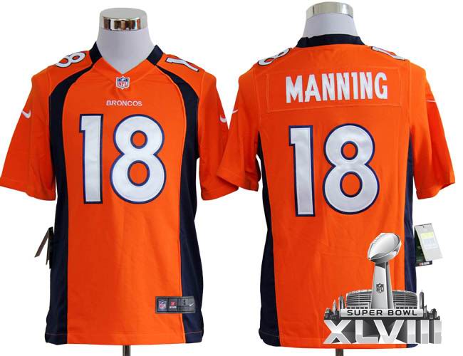 Youth 2012 Nike Denver Broncos 18# Peyton Manning orange game 2014 Super bowl XLVIII(GYM) Jersey