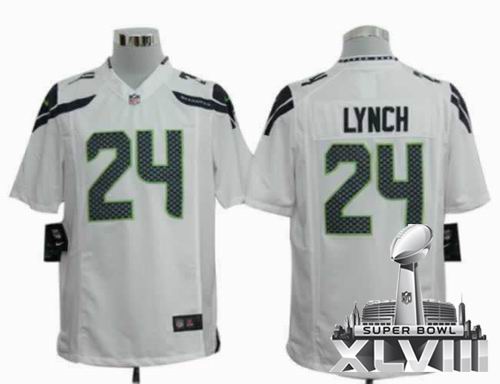 Youth 2012 nike Seattle Seahawks 24# Marshawn Lynch Game white Color 2014 Super bowl XLVIII(GYM) Jersey