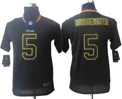 Youth 2014 Nike Minnesota Vikings #5 Teddy Bridgewater Lights Out Black Elite Jerseys