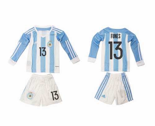 Youth 2016-2017 Argentina home #13 funes long sleeve soccer jerseys