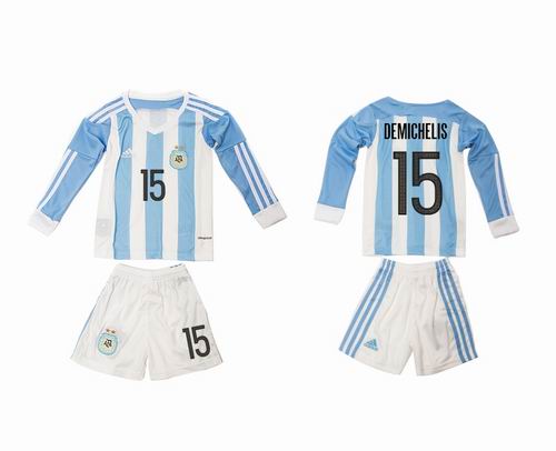 Youth 2016-2017 Argentina home #15 demichelis long sleeve soccer jerseys