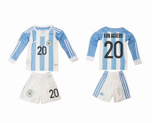 Youth 2016-2017 Argentina home #20 kun aguero long sleeve soccer jerseys