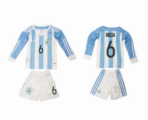 Youth 2016-2017 Argentina home #6 biglia long sleeve soccer jerseys