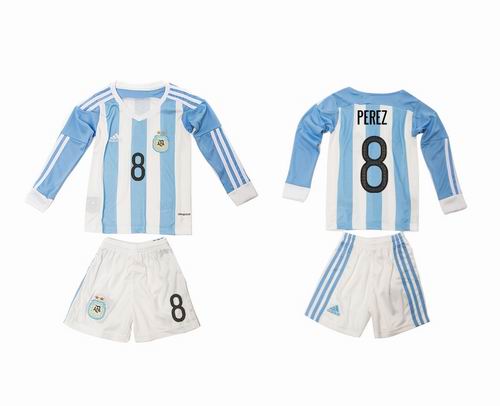 Youth 2016-2017 Argentina home #8 perez long sleeve soccer jerseys