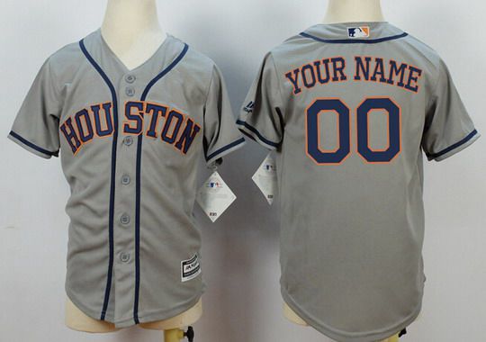 Youth's Houston Astros Customized Gray Away MLB Cool Base Jersey