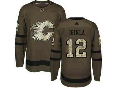 Youth Adidas Calgary Flames #12 Jarome Iginla Green Salute to Service NHL Jersey