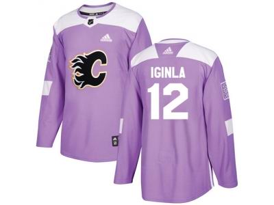 Youth Adidas Calgary Flames #12 Jarome Iginla Purple Authentic Fights Cancer Stitched NHL Jersey