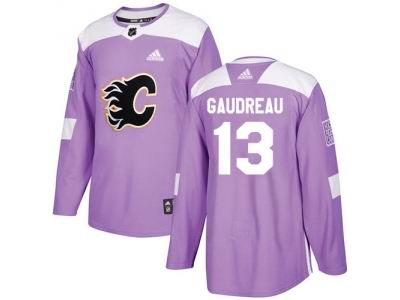 Youth Adidas Calgary Flames #13 Johnny Gaudreau Purple Authentic Fights Cancer Stitched NHL Jersey