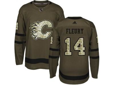 Youth Adidas Calgary Flames #14 Theoren Fleury Green Salute to Service NHL Jersey
