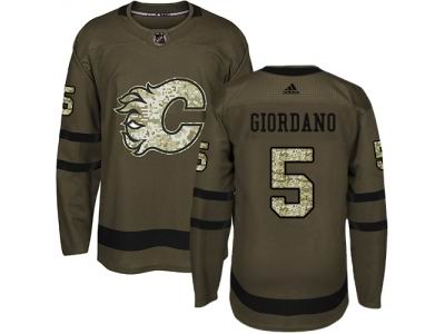 Youth Adidas Calgary Flames #5 Mark Giordano Green Salute to Service NHL Jersey